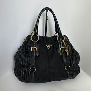 Prada Black Shoulder Bag with Gold Accents